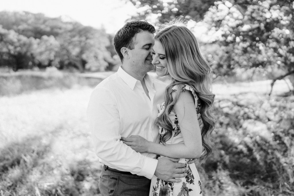 Black and white photo of an engaged couple
