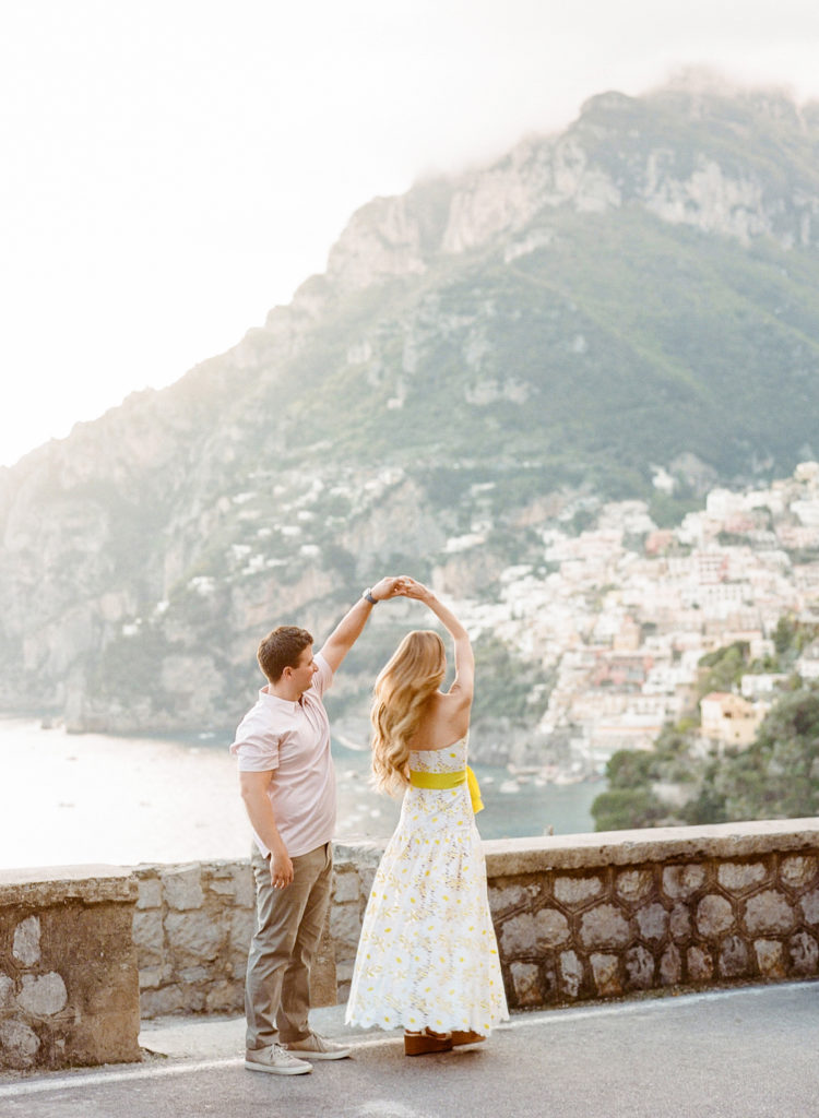 Couple dancing on the Positano, Italy coast