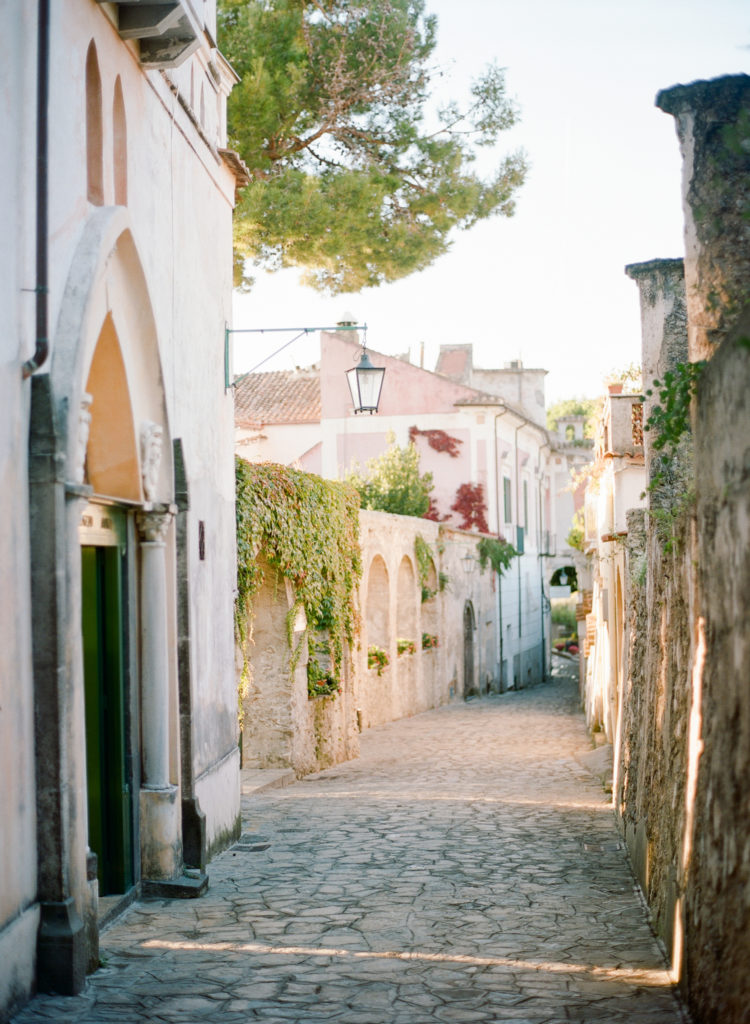 cobblestone street in a village near the Amalfi Coast