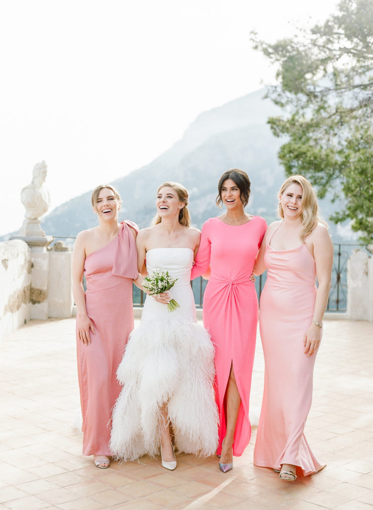 bride and bridesmaids in Italy overlooking the Amalfi Coast