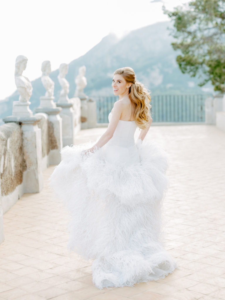 Bride at the Villa Cimbrone in Italy overlooking the Amalfi Coast