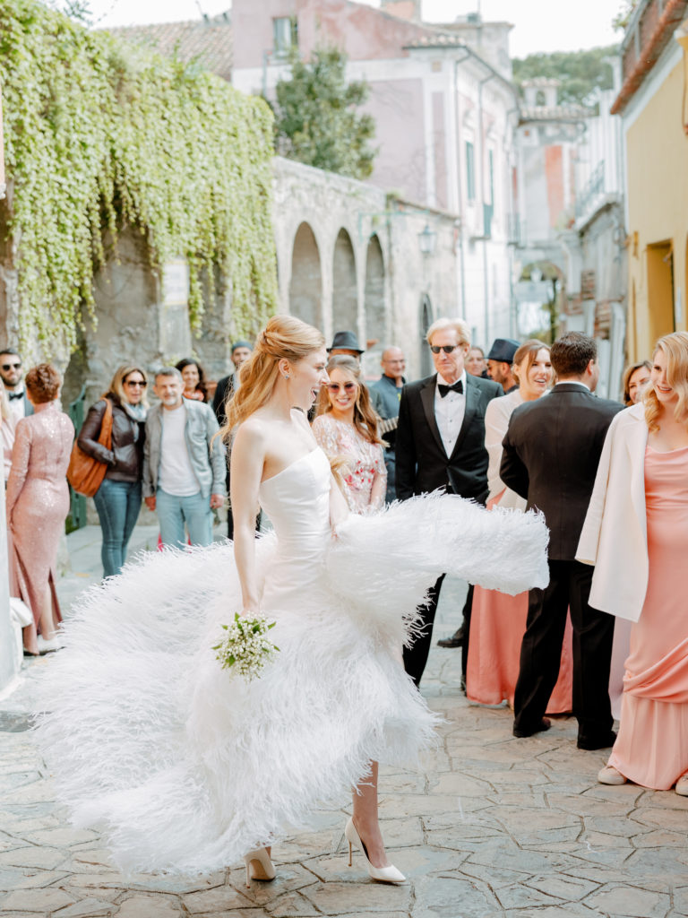 Bride wedding dress reveal in the streets of Italy