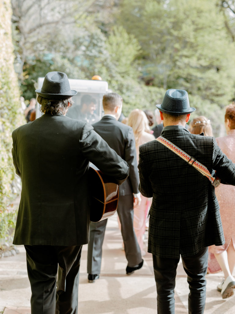 Wedding band walking to the Villa Cimbrone in Italy